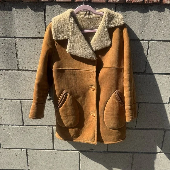 Vintage Taube Collection London Size Beige Brown Shearling Sheepskin Coat Medium - Picture 1 of 10